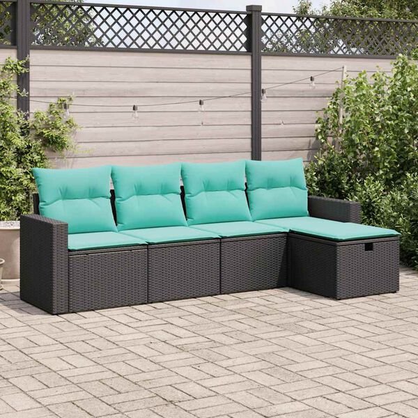 vidaXL Set Divani da Giardino 5 pz con Cuscini in Polyrattan Nero