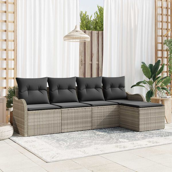 vidaXL Set Divano da Giardino 5 pcs Grigio chiaro Poly Rattan