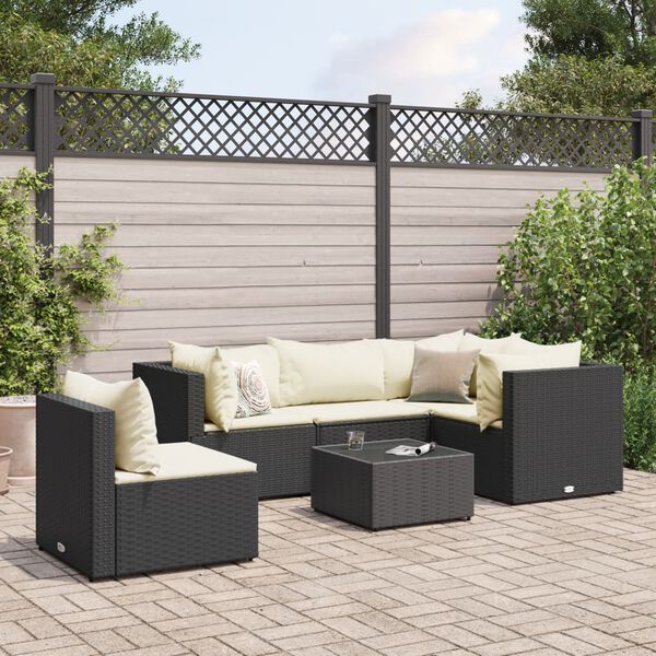 vidaXL Set Mobili da Giardino 6 pz con Cuscini in Polyrattan Nero