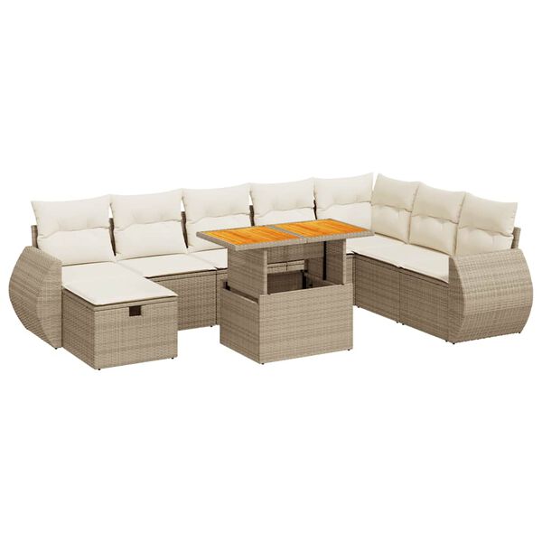 vidaXL Set Divano da Giardino 9 pz con Cuscini Beige Polyrattan Acacia