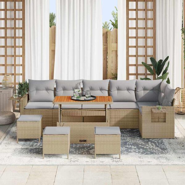 vidaXL Set Divano da Giardino 10 pcs Beige polyrattan