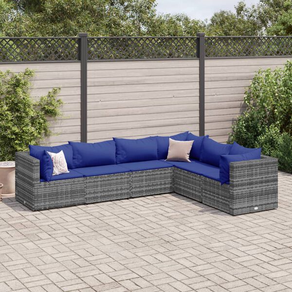 vidaXL Set Divani da Giardino 6 pz con Cuscini in Polyrattan Grigio