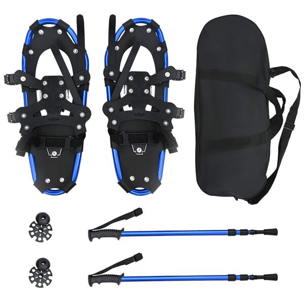 vidaXL Racchette da neve 3 in 1 con bastoni da trekking Blu e Nero