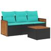 vidaXL Set Divani da Giardino 4 pz con Cuscini Nero in Polyrattan