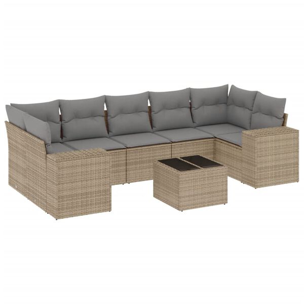 vidaXL Set Divano da Giardino 8 pz con Cuscini Beige in Polyrattan