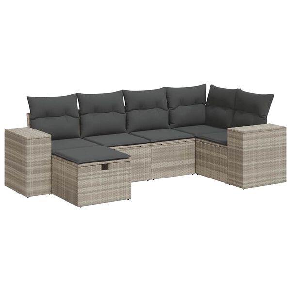vidaXL Set Divano da Giardino 6pz con Cuscini Grigio Chiaro Polyrattan