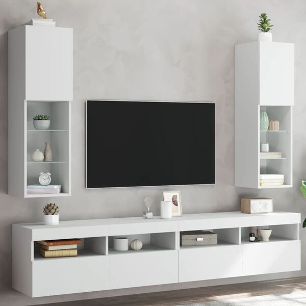 vidaXL Mobili Porta TV con Luci LED 2 pz Bianchi 30,5x30x102 cm