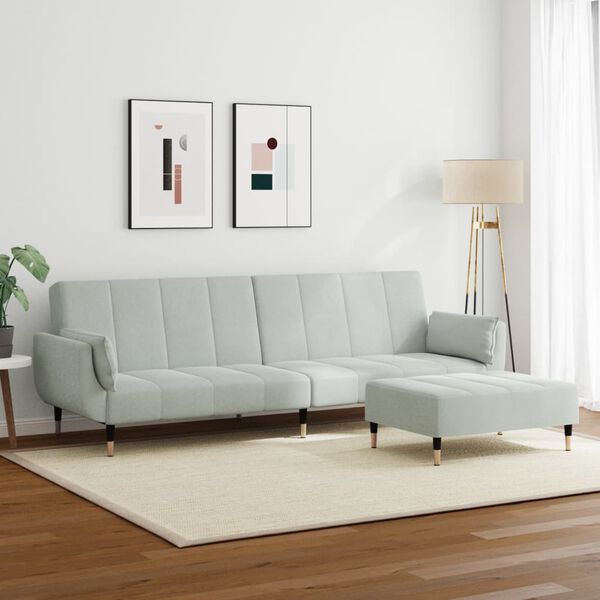 vidaXL Divano Letto a 2 Posti con Poggiapiedi Grigio Chiaro in Velluto