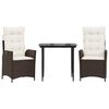 vidaXL Set da Pranzo da Giardino 3pz con Cuscini in Polyrattan Marrone