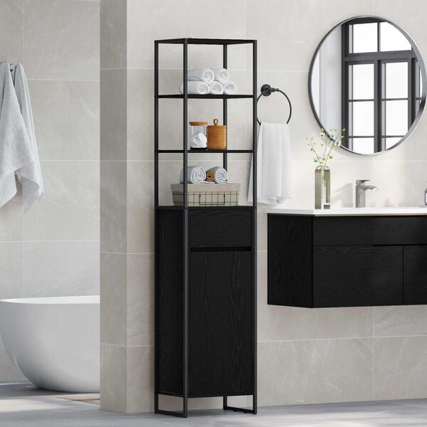 vidaXL Mobile da Bagno Rovere Nero 40 x 30 x 180 cm Legno multistrato