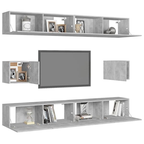 vidaXL Set di Mobili Porta TV 6 pz Grigio Cemento in Legno Multistrato