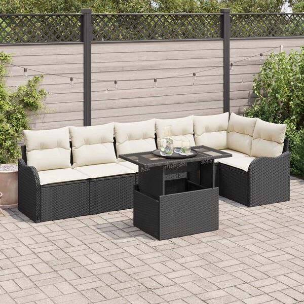 vidaXL Set Divano da Giardino 7 pcs Nero Rattan in Polipropilene