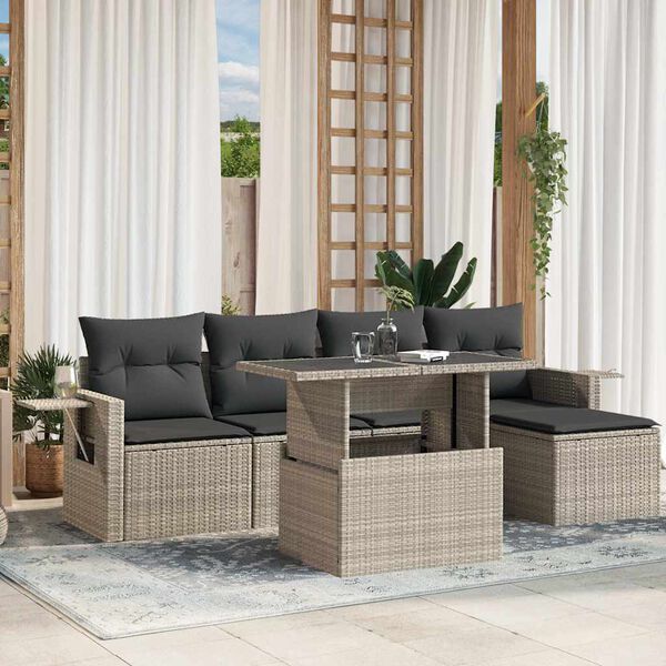 vidaXL Set Divano da Giardino 6pz con Cuscini Grigio Chiaro Polyrattan