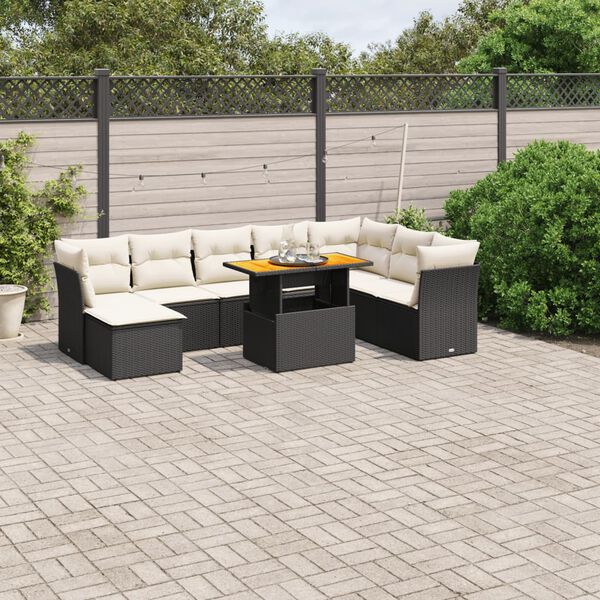 vidaXL Set Divani da Giardino 9 pz con Cuscini Nero in Polyrattan