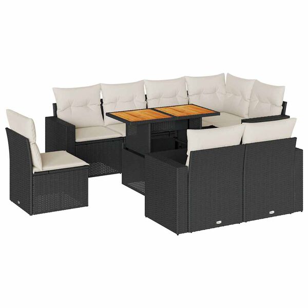 vidaXL Set Divani da Giardino 9 pz con Cuscini Nero in Polyrattan
