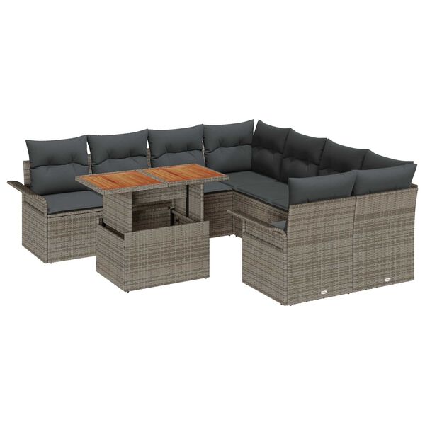vidaXL Set Divano da Giardino 9 pcs Grigio Poly Rattan