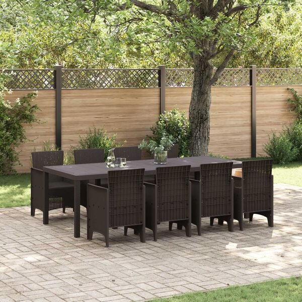 vidaXL Set da Pranzo per Giardino 9 pcs Marrone Rattan Polt