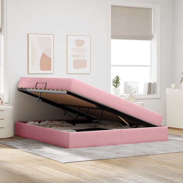vidaXL Letto con contenitore e materasso Rosa 180 x 200 cm Velluto