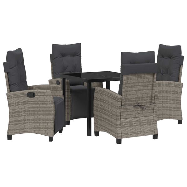 vidaXL Set da Pranzo per Giardino con cuscino 5 pcs Grigio polyrattan