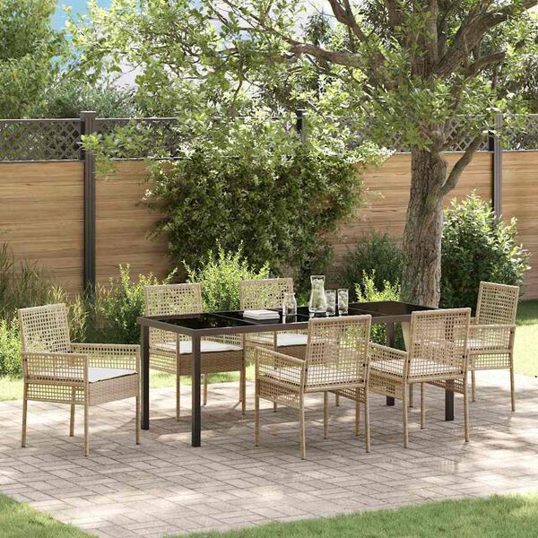 vidaXL Set da Pranzo per Giardino con cuscino 7 pcs Beige polyrattan