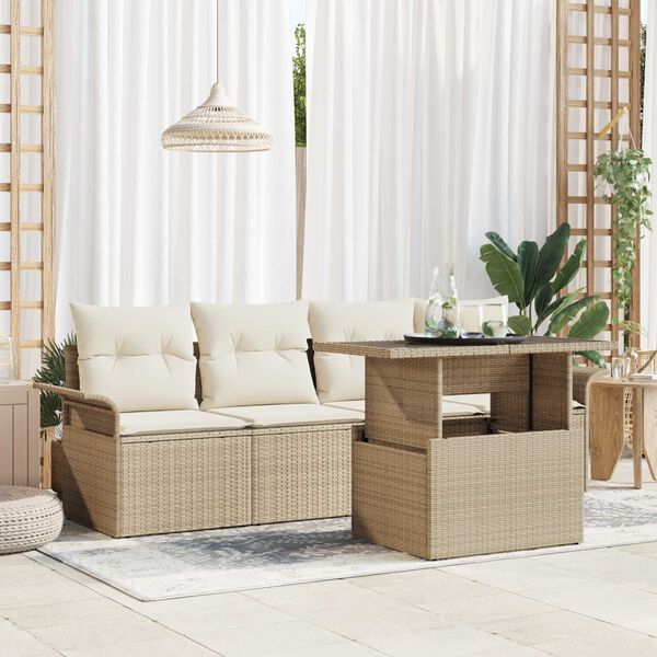 vidaXL Set Divano da Giardino 5 pcs Beige Rattan in Polipropilene