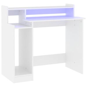 vidaXL Scrivania con Luci LED Bianca 97x45x90 cm in Legno Multistrato