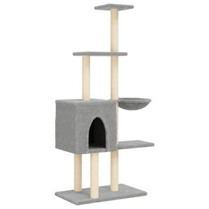 vidaXL Albero per Gatti con Tiragraffi in Sisal Grigio Chiaro 145 cm
