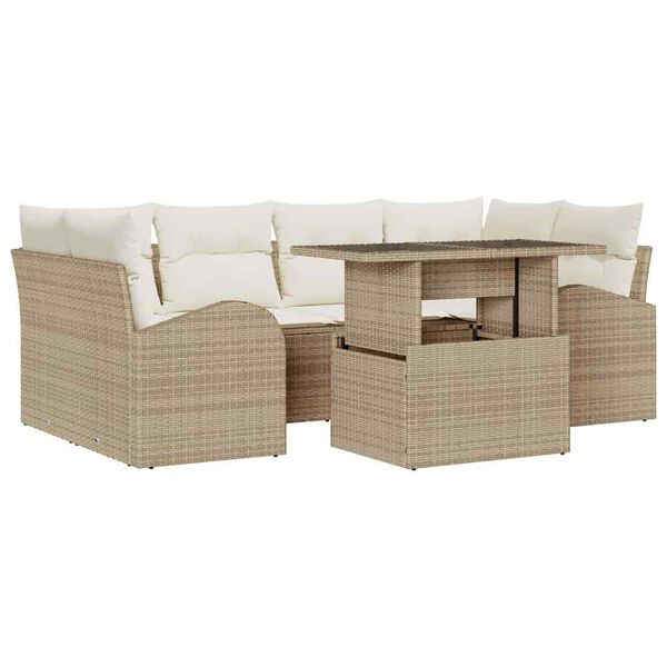 vidaXL Set Divano da Giardino 7 pcs Beige Rattan in Polipropilene