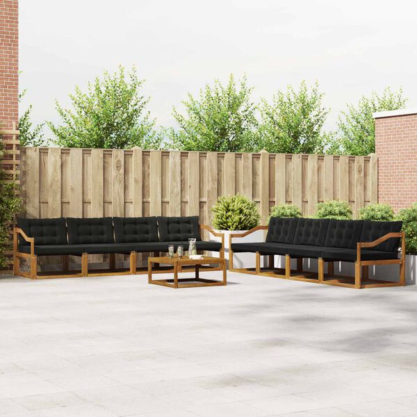 vidaXL Set di divani da esterno con cuscino 9 pcs Naturale e Nero