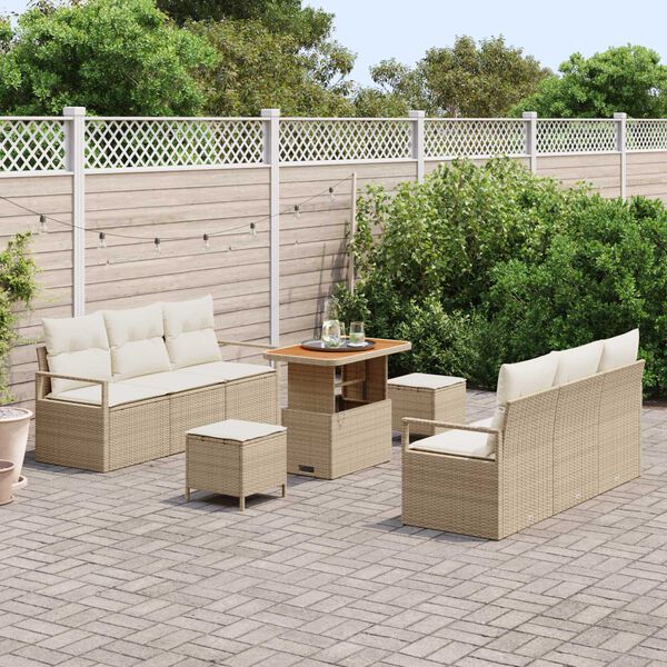 vidaXL Set Divano da Giardino con cuscino 9 pcs Beige polyrattan