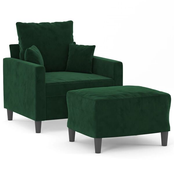 vidaXL Poltroncina con Poggiapiedi Verde Scuro 60 cm in Velluto