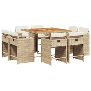 vidaXL Set da Pranzo da Giardino 9 pz con Cuscini Beige in Polyrattan