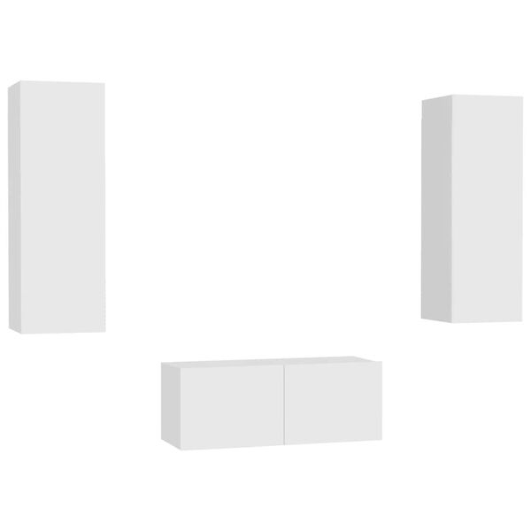 vidaXL Set Mobili Porta TV 3 pz Bianco in Legno Multistrato