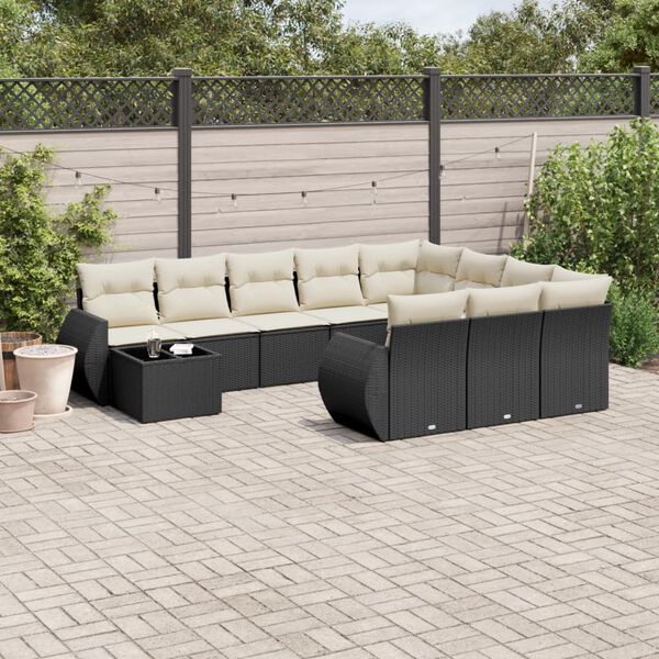 vidaXL Set Divani da Giardino 11 pz con Cuscini in Polyrattan Nero