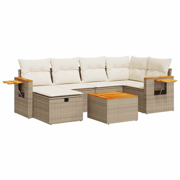 vidaXL Set Divani da Giardino 7 pz con Cuscini Beige in Polyrattan