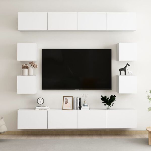 vidaXL Set Mobili Porta TV 8 pz Bianco in Legno Multistrato