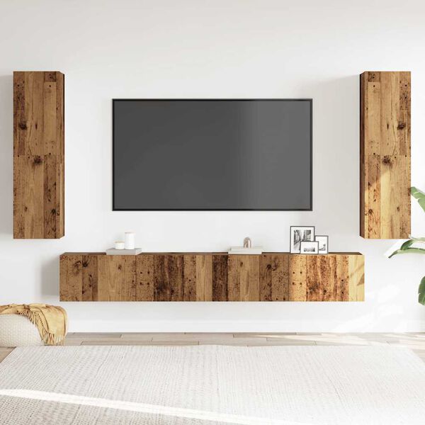 vidaXL Mobili TV a Parete 4 pz Legno Antico in Legno Multistrato