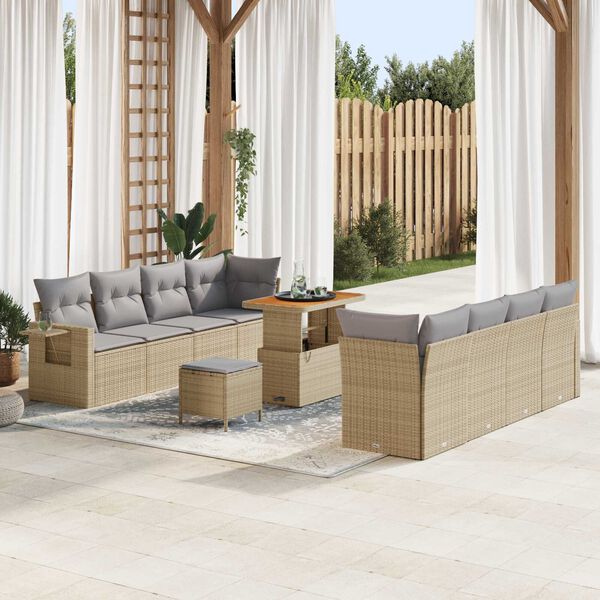 vidaXL Set Divano da Giardino con cuscino 11 pcs Beige Poly Rattan