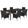 vidaXL Set Pranzo da Giardino 7 pz Nero con Cuscini Polyrattan Acacia