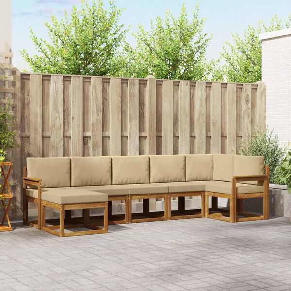 vidaXL Set di divani da esterno con cuscino 7 pcs Naturale e Beige