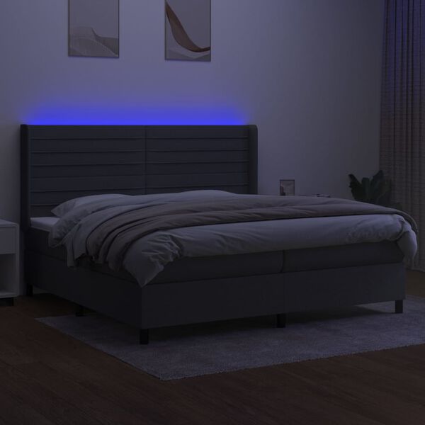 vidaXL Letto a Molle Materasso e LED Grigio Scuro 200x200cm in Tessuto