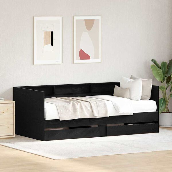 vidaXL Daybed con testiera Rovere Nero 75 x 190 cm Legno multistrato