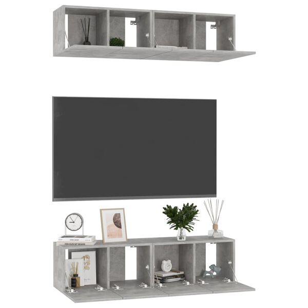 vidaXL Mobili TV 4 pz Grigio Cemento 60x30x30 cm in Legno Multistrato