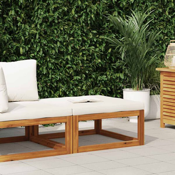 vidaXL Poggiapiedi con Cuscino Bianco Crema in Massello d'Acacia