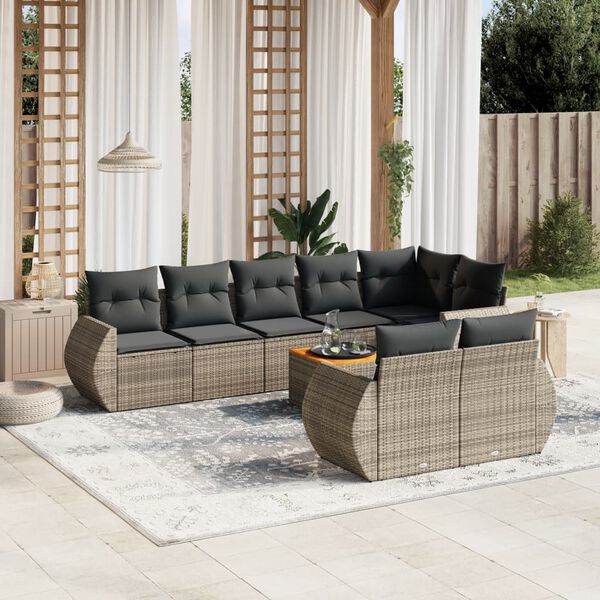 vidaXL Set Divano da Giardino 9 pz con Cuscini Grigio in Polyrattan