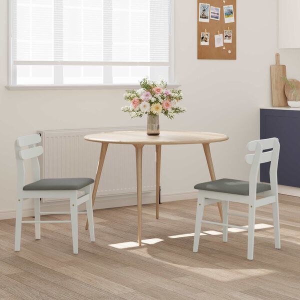 vidaXL Sedia da pranzo 2 pcs Bianco e Grigio Legno di gomma solido