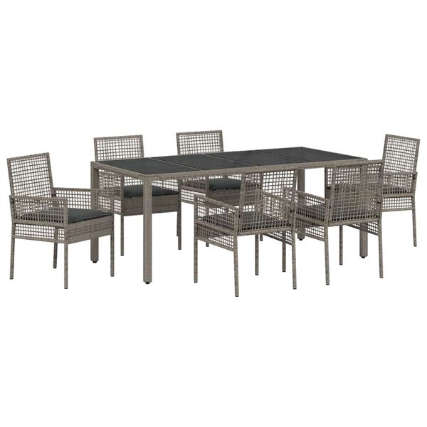 vidaXL Set da Pranzo per Giardino 7 pcs Grigio polyrattan