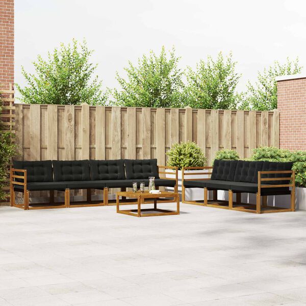 vidaXL Set di divani da esterno con cuscino 8 pcs Naturale e Nero