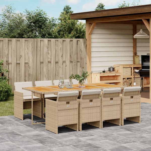 vidaXL Set da Pranzo da Giardino 9 pz con Cuscini Beige in Polyrattan