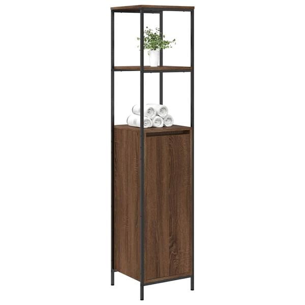 vidaXL Mobile da Bagno con Ripiani Rovere Marrone 36x35x165 cm
